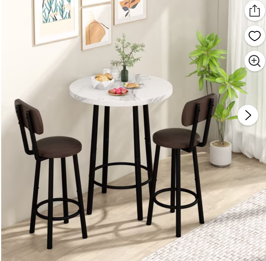MIERES Round Marble Dining Table Set