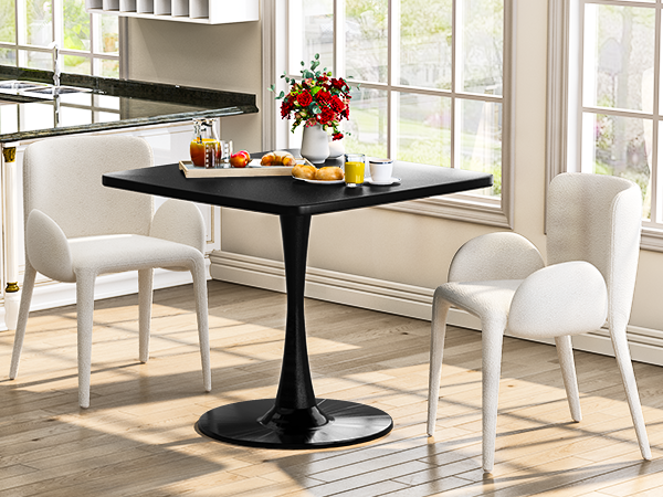 MIERES Square Dining Table, 32" Tulip Table with Thickened Tabletop & Metal Pedestal, Mid Century Modern Bistro Table for Kitchen, Small Places, Living Room, Cafe