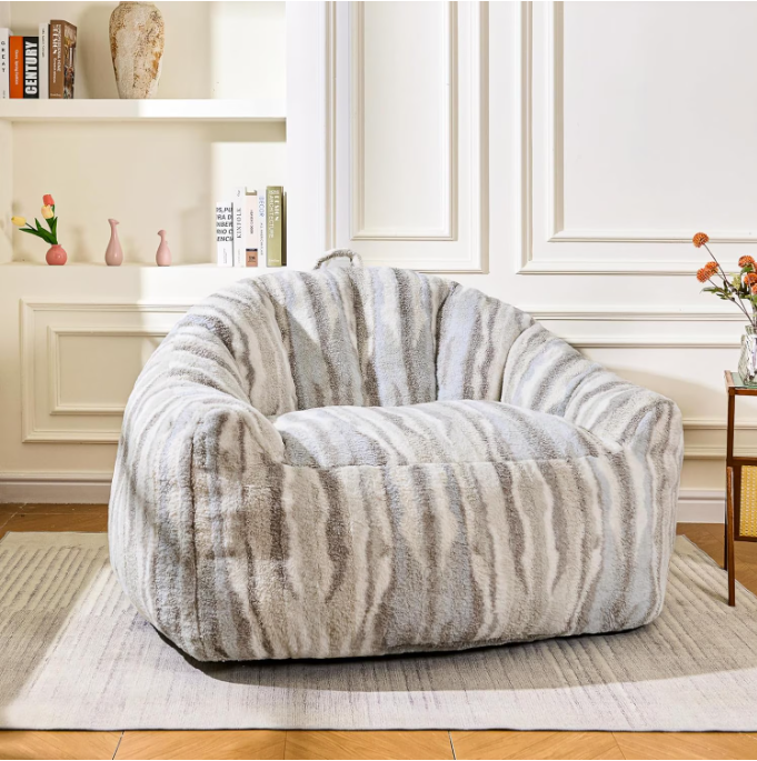 MIERES Bean Bag Sofa Chair with Handle,Lamb Fleece Beanbag Sofa for Adults,Striped Lazy Sofa Chair with Armrest,Lounger Chair for Reading Gaming Watching TV,Living Room,Bedroom