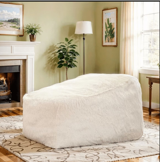 MIERES Bean Bag Sofa Chair with Handle,Lamb Fleece Beanbag Sofa for Adults,Striped Lazy Sofa Chair with Armrest,Lounger Chair for Reading Gaming Watching TV,Living Room,Bedroom,White