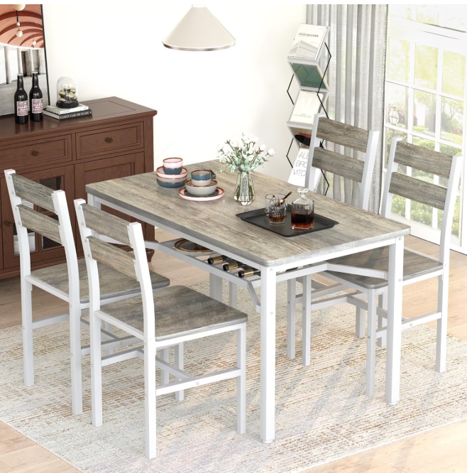 MIERES 5-Piece Dining Set: Solid Wood Dining Table with 4 PU Leather-Upholstered Chairs, Modern Dining Set, Small Dining Table, Ideal for Breakfast Nooks, Apartments, and Kitchens