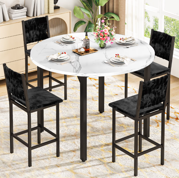 MIERES Round Dining Table Set for 4