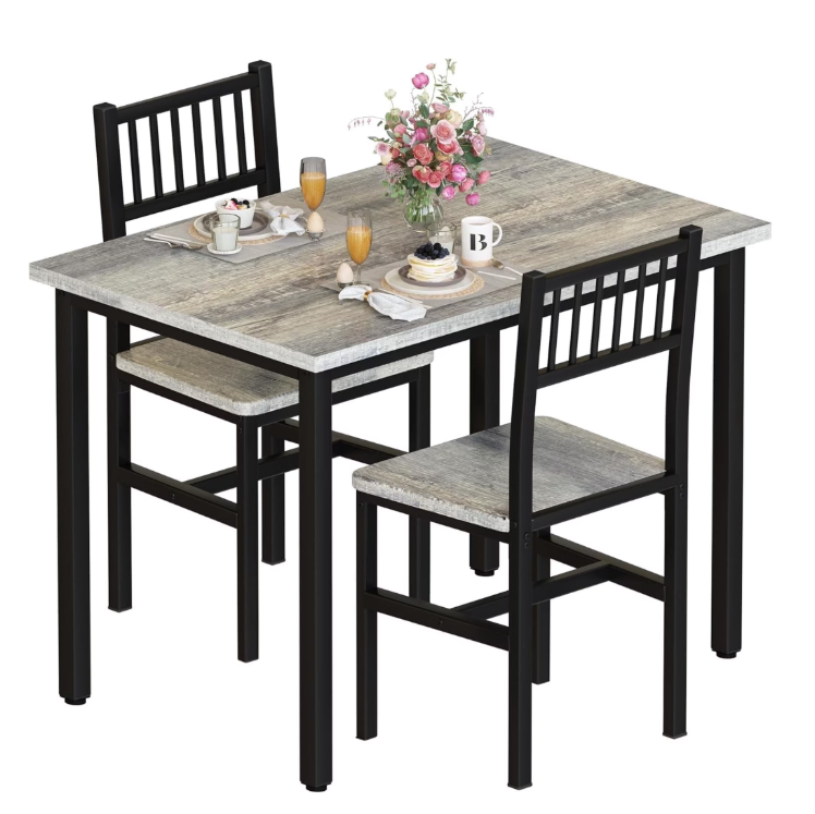 MIERES 3 Piece Dining Table Set, Rustic Kitchen Table and Chairs Set, Thickened Solid Wood Carbon Plate, Breakfast Table Set for Small Spaces, Dining Room, Kitchen