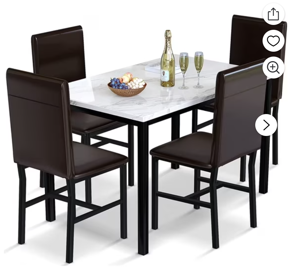 MIERES 5 Piece Dinning Table Sets for 4, Marble Kitchen