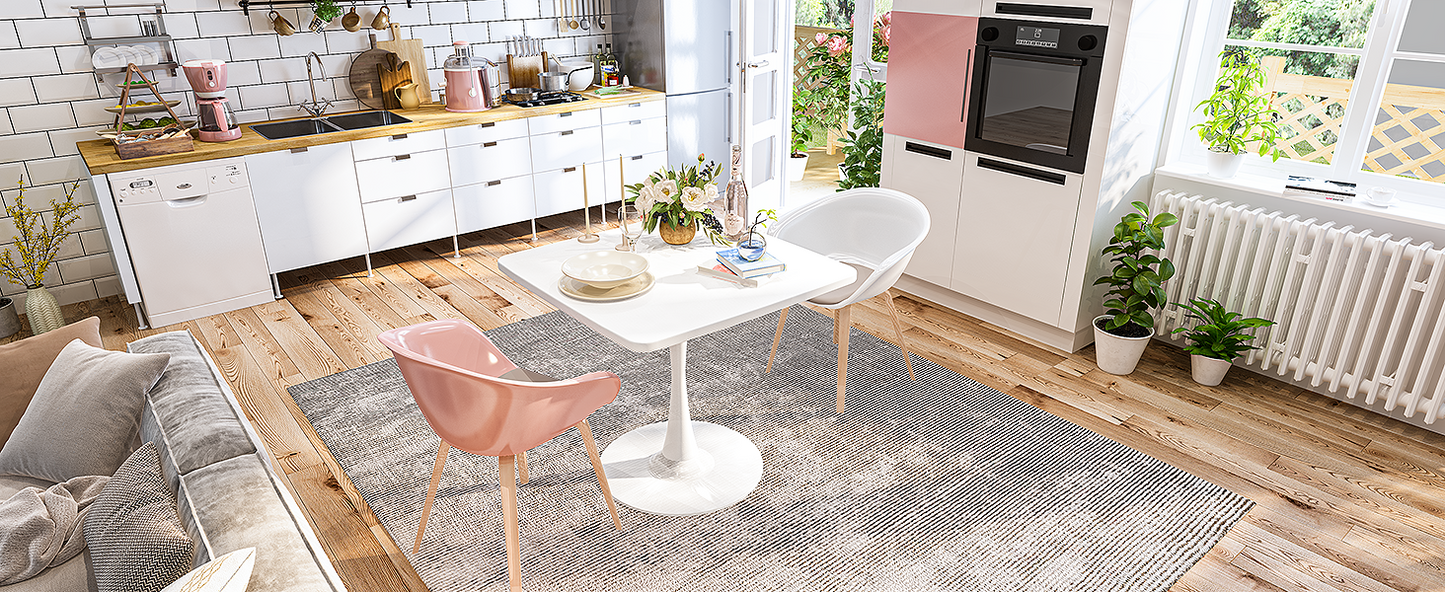 MIERES Square Dining Table, 32" Tulip Table with Thickened Tabletop & Metal Pedestal, Mid Century Modern Bistro Table for Kitchen, Small Places, Living Room, Cafe