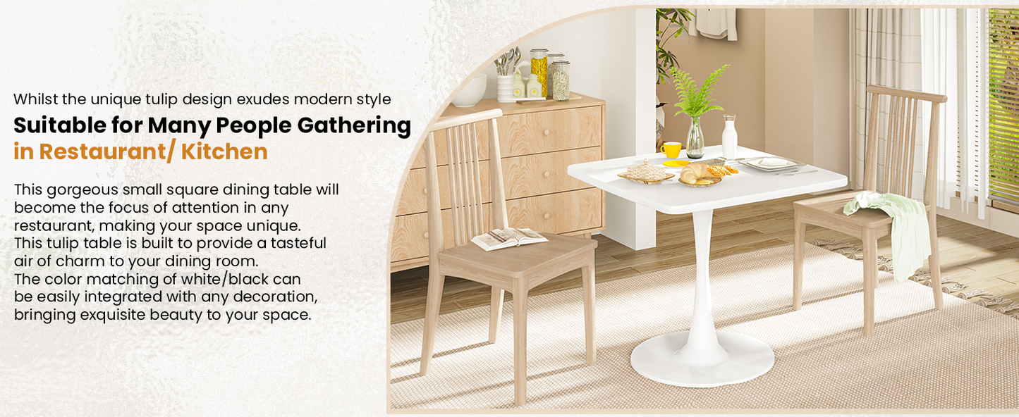 MIERES Square Dining Table, 32" Tulip Table with Thickened Tabletop & Metal Pedestal, Mid Century Modern Bistro Table for Kitchen, Small Places, Living Room, Cafe