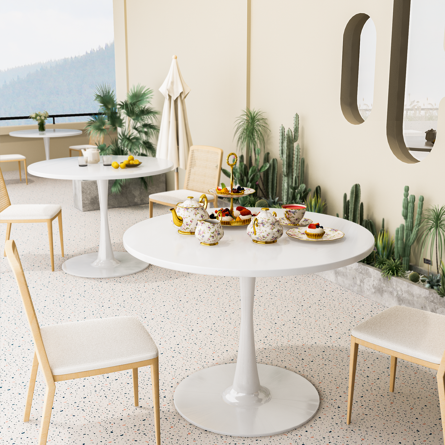 MIERES Round Dining Table, 31.5" Circle Tulip Table with Thickened Tabletop & Metal Pedestal, Mid Century Modern Bistro Table for Kitchen, Small Places, Living Room, Cafe