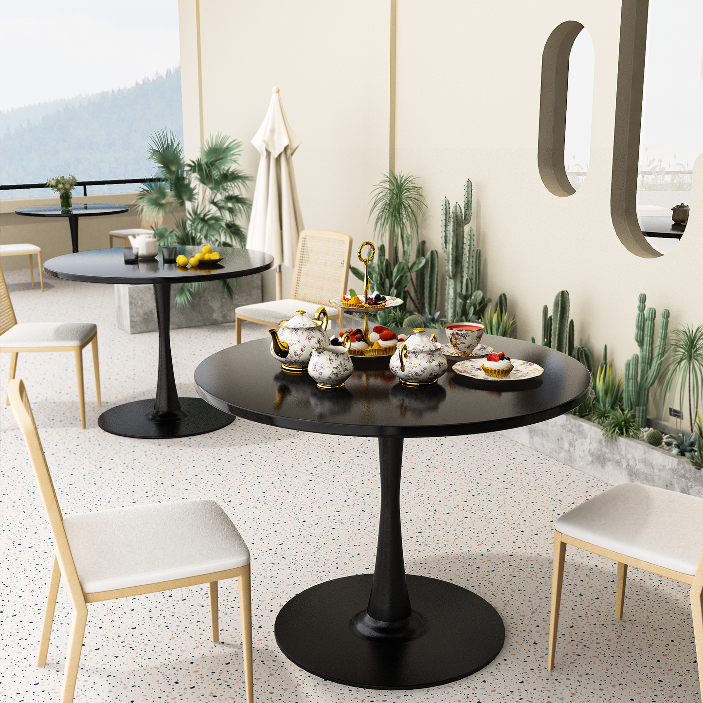 MIERES Round Dining Table, 31.5" Circle Tulip Table with Thickened Tabletop & Metal Pedestal, Mid Century Modern Bistro Table for Kitchen, Small Places, Living Room, Cafe