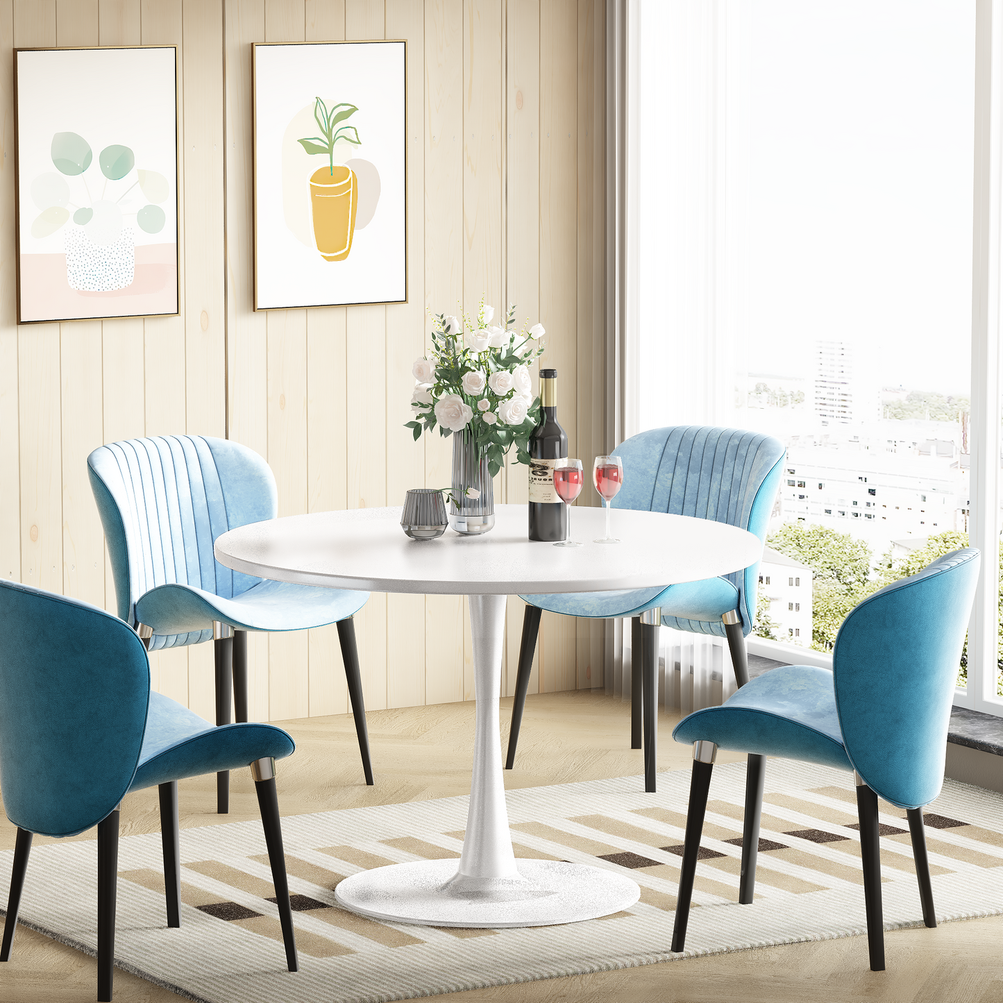 MIERES Round Dining Table, 31.5" Circle Tulip Table with Thickened Tabletop & Metal Pedestal, Mid Century Modern Bistro Table for Kitchen, Small Places, Living Room, Cafe