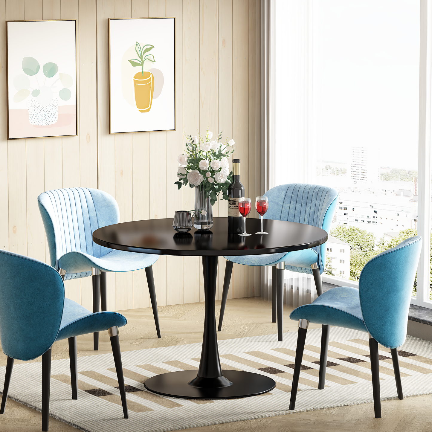 MIERES Round Dining Table, 31.5" Circle Tulip Table with Thickened Tabletop & Metal Pedestal, Mid Century Modern Bistro Table for Kitchen, Small Places, Living Room, Cafe