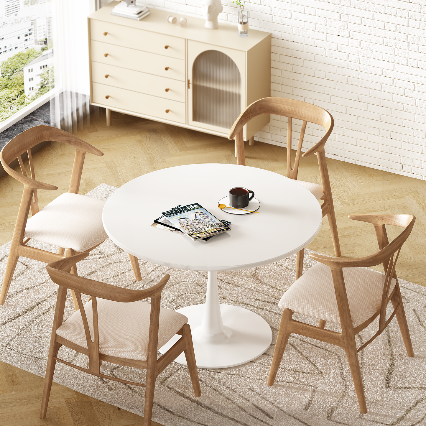 MIERES Round Dining Table, 31.5" Circle Tulip Table with Thickened Tabletop & Metal Pedestal, Mid Century Modern Bistro Table for Kitchen, Small Places, Living Room, Cafe