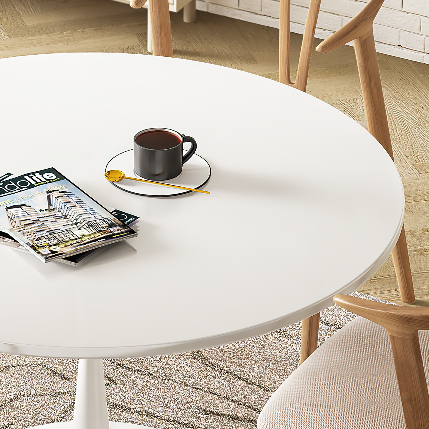 MIERES Round Dining Table, 31.5" Circle Tulip Table with Thickened Tabletop & Metal Pedestal, Mid Century Modern Bistro Table for Kitchen, Small Places, Living Room, Cafe