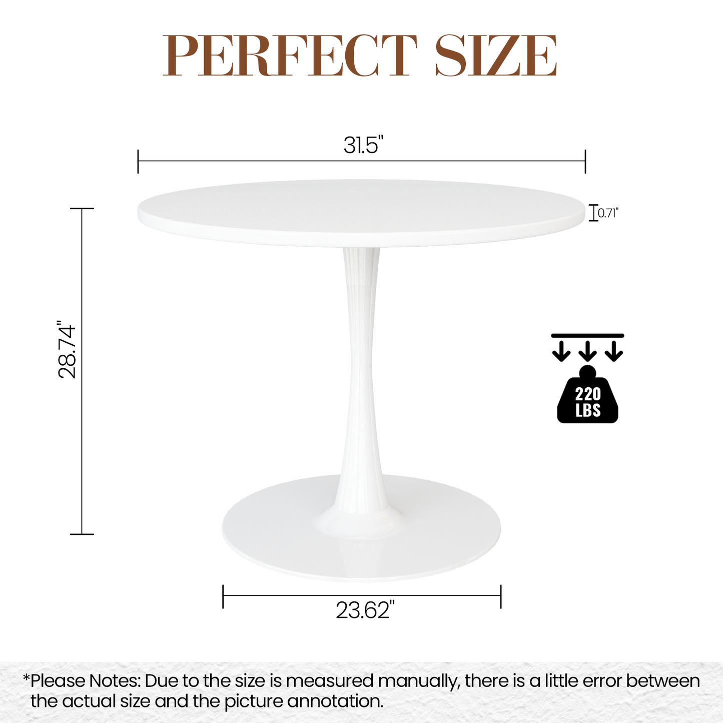 MIERES Round Dining Table, 31.5" Circle Tulip Table with Thickened Tabletop & Metal Pedestal, Mid Century Modern Bistro Table for Kitchen, Small Places, Living Room, Cafe