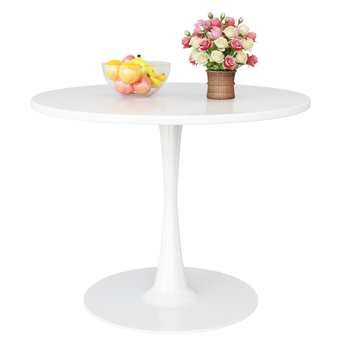 MIERES Round Dining Table, 31.5" Circle Tulip Table with Thickened Tabletop & Metal Pedestal, Mid Century Modern Bistro Table for Kitchen, Small Places, Living Room, Cafe
