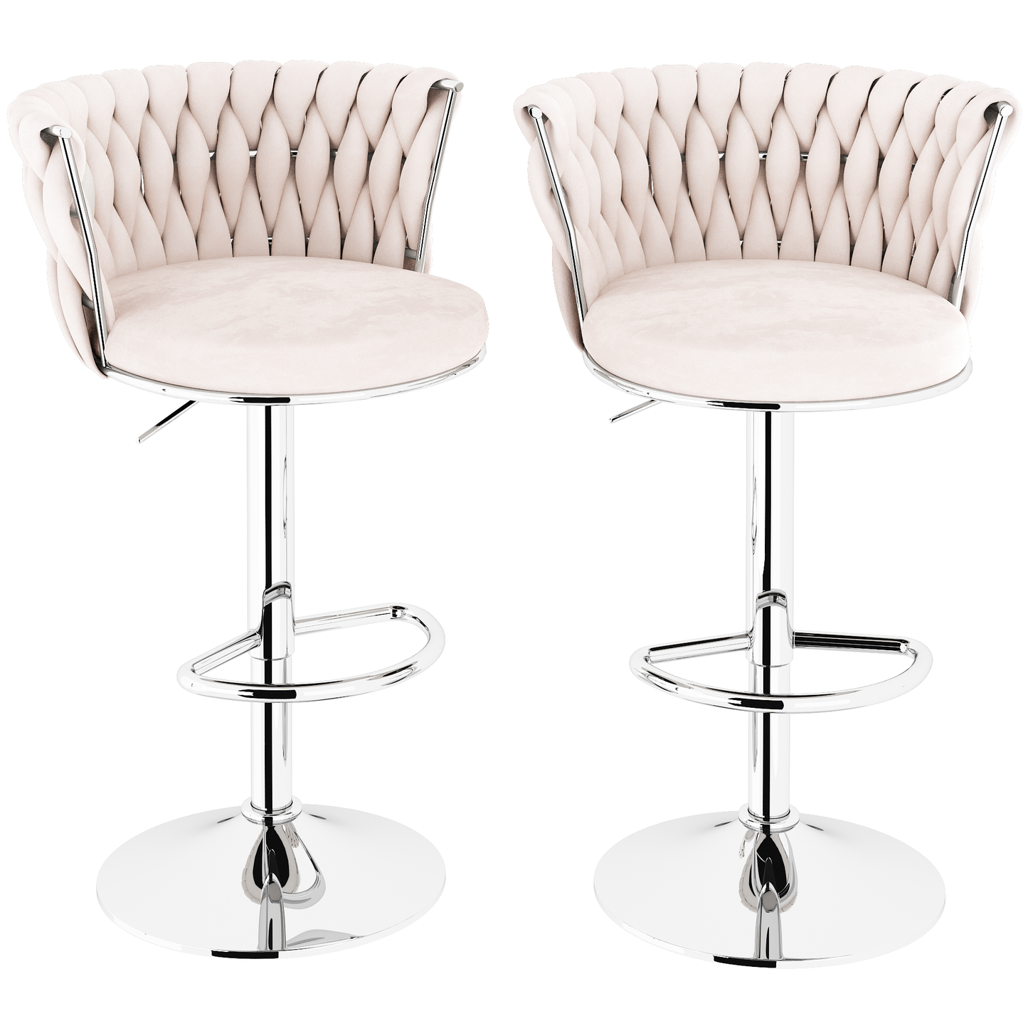 Mieres Velvet Bar Stools Set of 2/4, Adjustable Height Swivel Pub Chairs with Woven Back, Counter Height Dining Chairs with Footrest, 360° Rotating Kitchen Island Stools for Home & Bar
