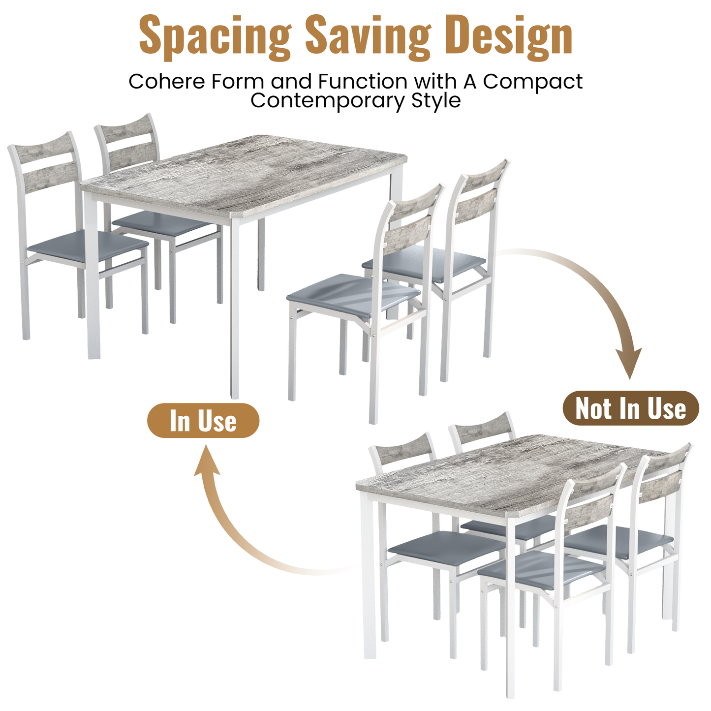 MIERES 5-Piece 4-Person Dining Set, Gray-White Wood-Grain Kitchen Dining Set with PU Leather Upholstered Chairs, Modern Wooden Kitchen Dining Set - Gray