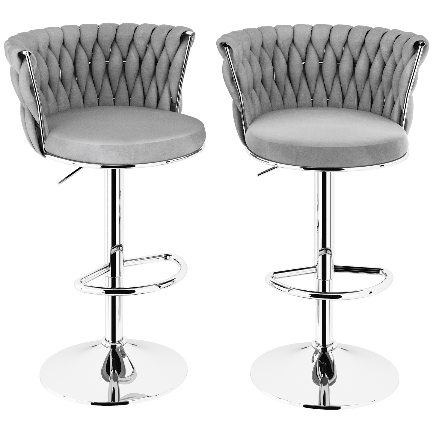 Mieres Velvet Bar Stools Set of 2/4, Adjustable Height Swivel Pub Chairs with Woven Back, Counter Height Dining Chairs with Footrest, 360° Rotating Kitchen Island Stools for Home & Bar