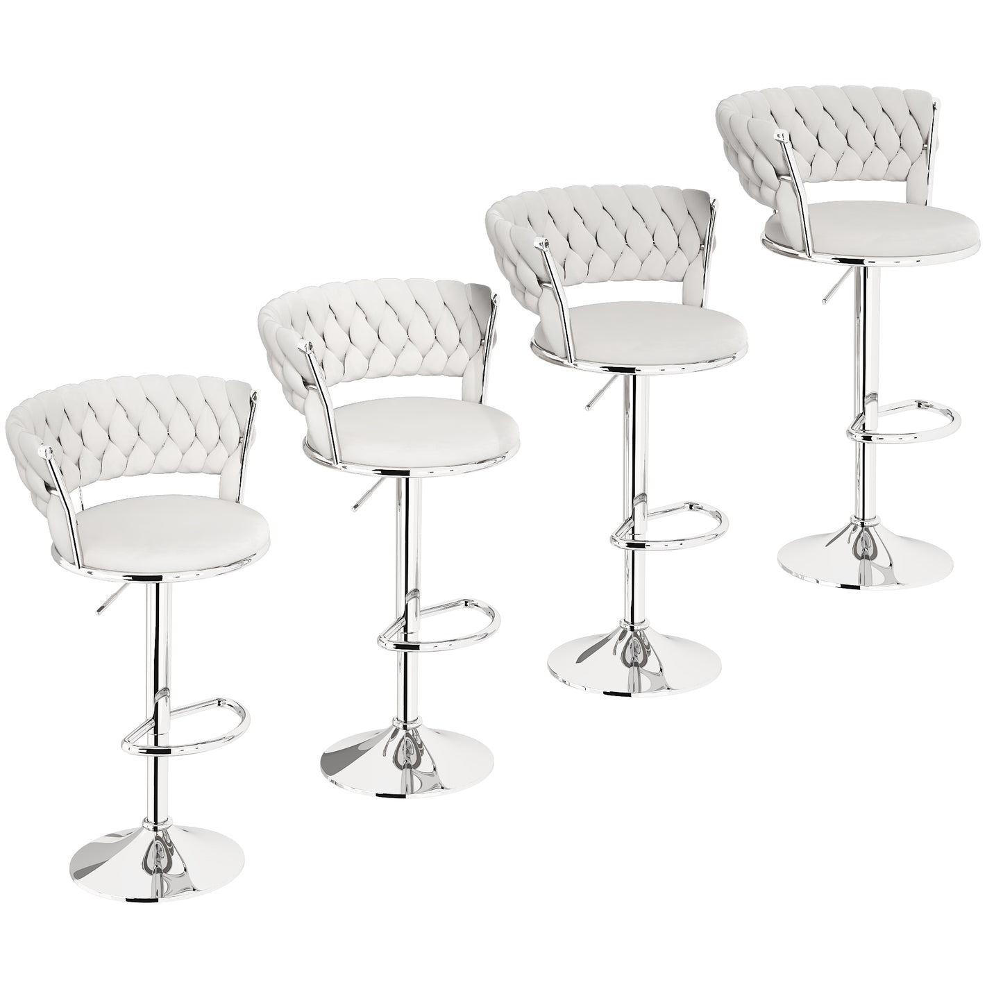 MIERES Backrest Hollow Bar Chair Set of 2/4, Adjustable Height Swivel Pub Chairs with Woven Back, Counter Height Dining Chairs with Footrest, 360° Rotating Kitchen Island Stools for Home & Bar