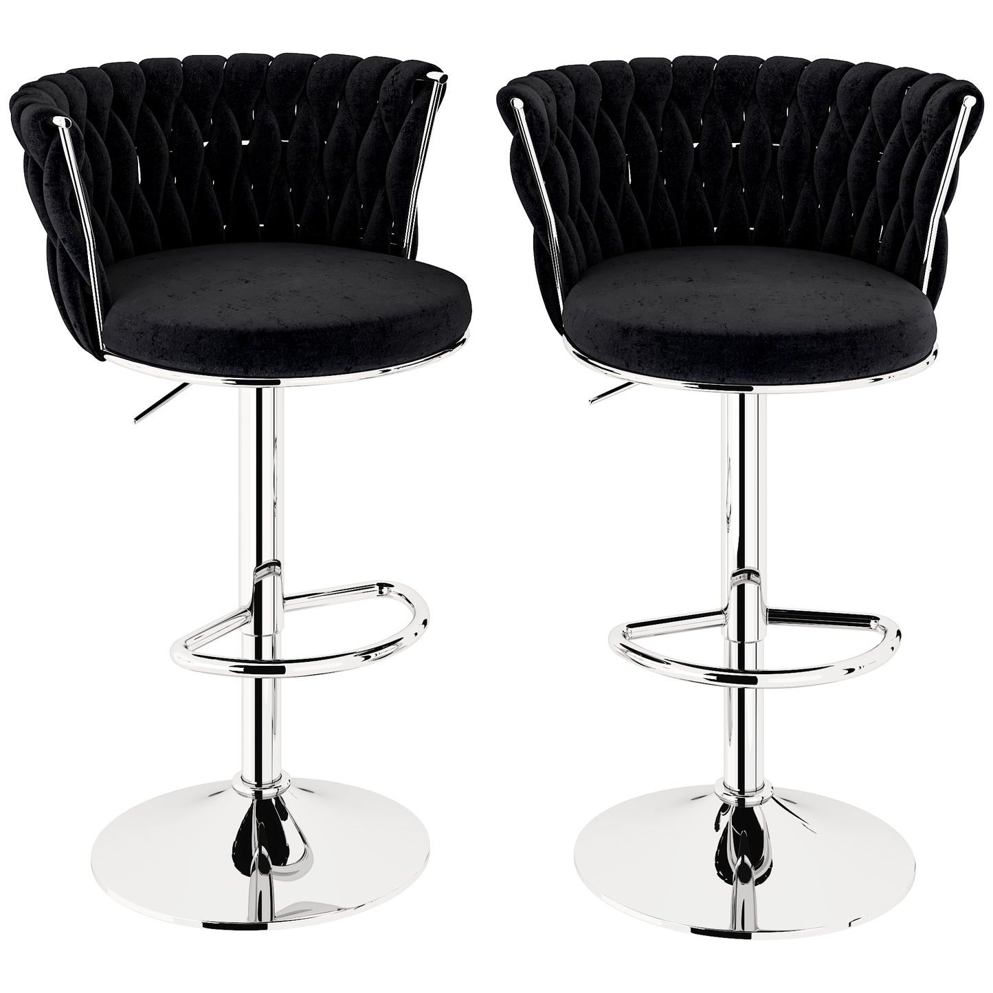 Mieres Velvet Bar Stools Set of 2/4, Adjustable Height Swivel Pub Chairs with Woven Back, Counter Height Dining Chairs with Footrest, 360° Rotating Kitchen Island Stools for Home & Bar