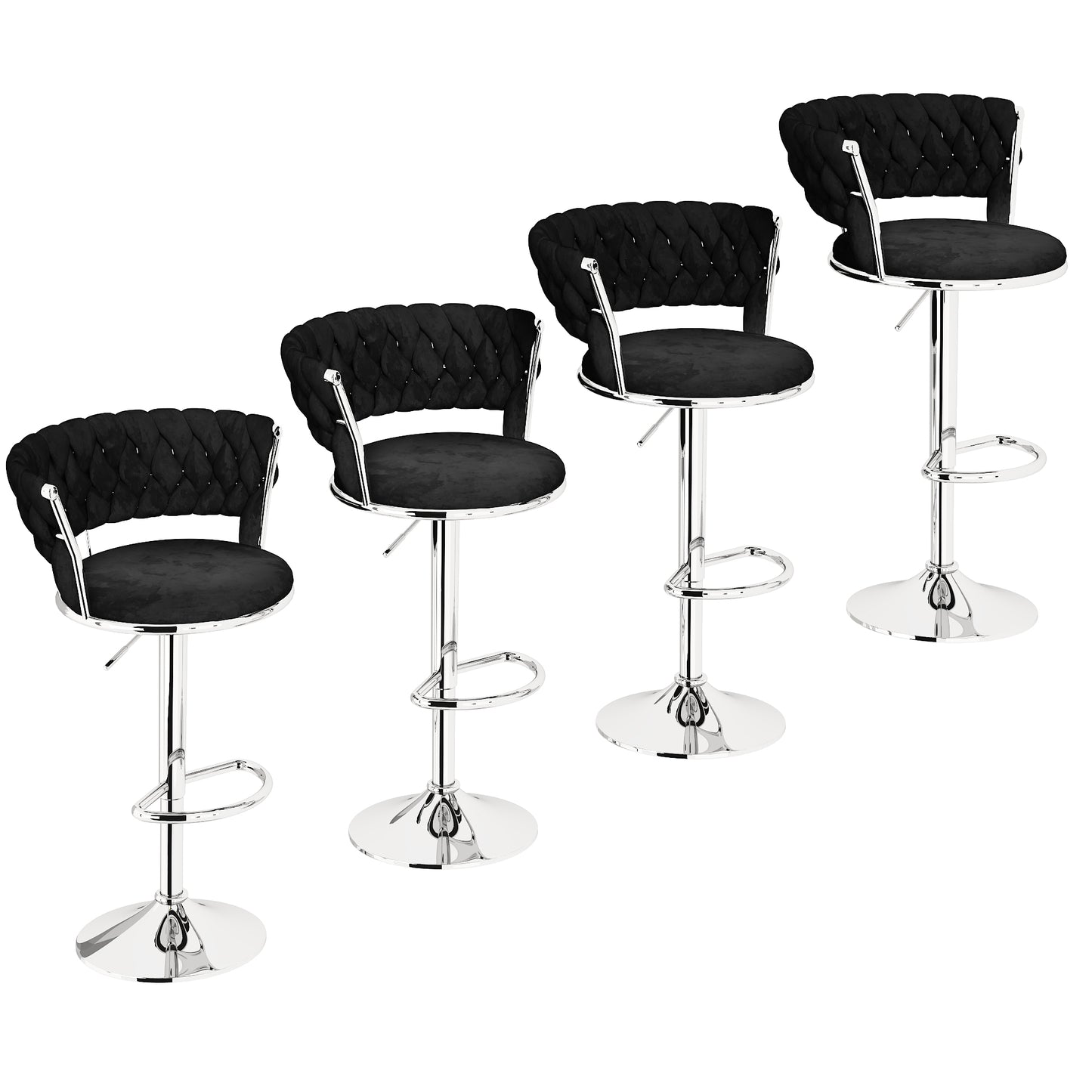 MIERES Backrest Hollow Bar Chair Set of 2/4, Adjustable Height Swivel Pub Chairs with Woven Back, Counter Height Dining Chairs with Footrest, 360° Rotating Kitchen Island Stools for Home & Bar
