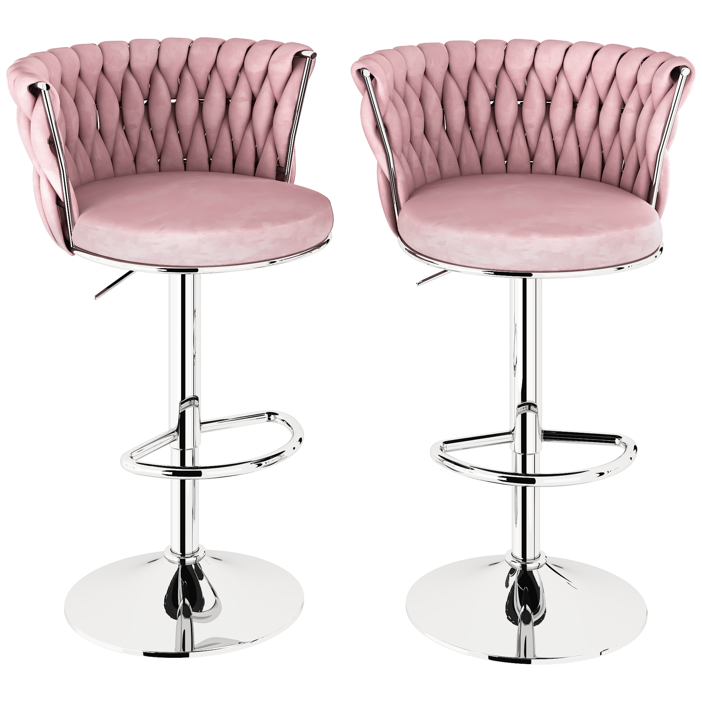 Mieres Velvet Bar Stools Set of 2/4, Adjustable Height Swivel Pub Chairs with Woven Back, Counter Height Dining Chairs with Footrest, 360° Rotating Kitchen Island Stools for Home & Bar