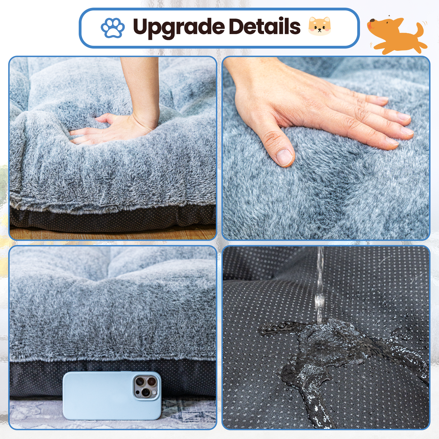 MIERES  Dog Bed,Washable Dog Mats with Anti-Slip Bottom for Large and Medium Dogs