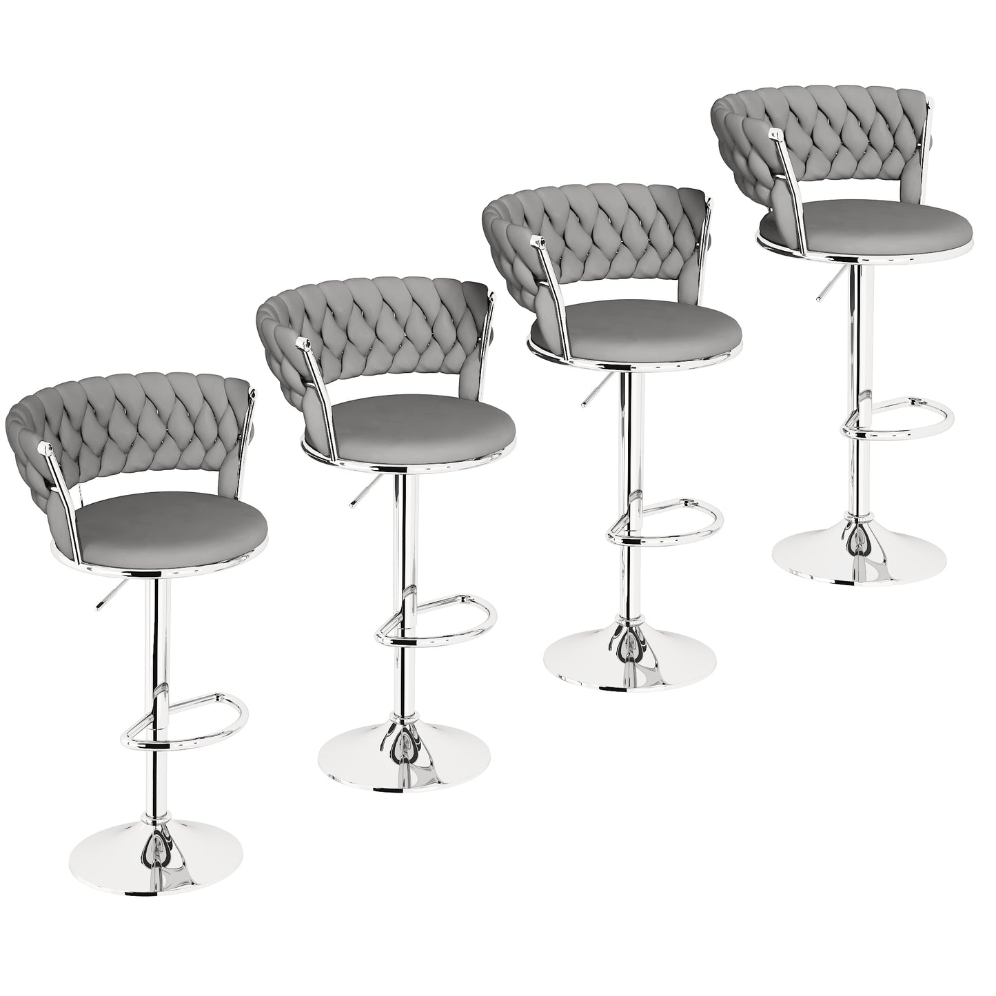 MIERES Backrest Hollow Bar Chair Set of 2/4, Adjustable Height Swivel Pub Chairs with Woven Back, Counter Height Dining Chairs with Footrest, 360° Rotating Kitchen Island Stools for Home & Bar
