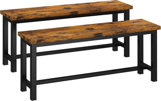 MIERES 2-Piece Dining Table Chair Bench Set, Thickened Steel Frame, Wood Bench, Industrial Style, for Kitchen and Dining Room-Black