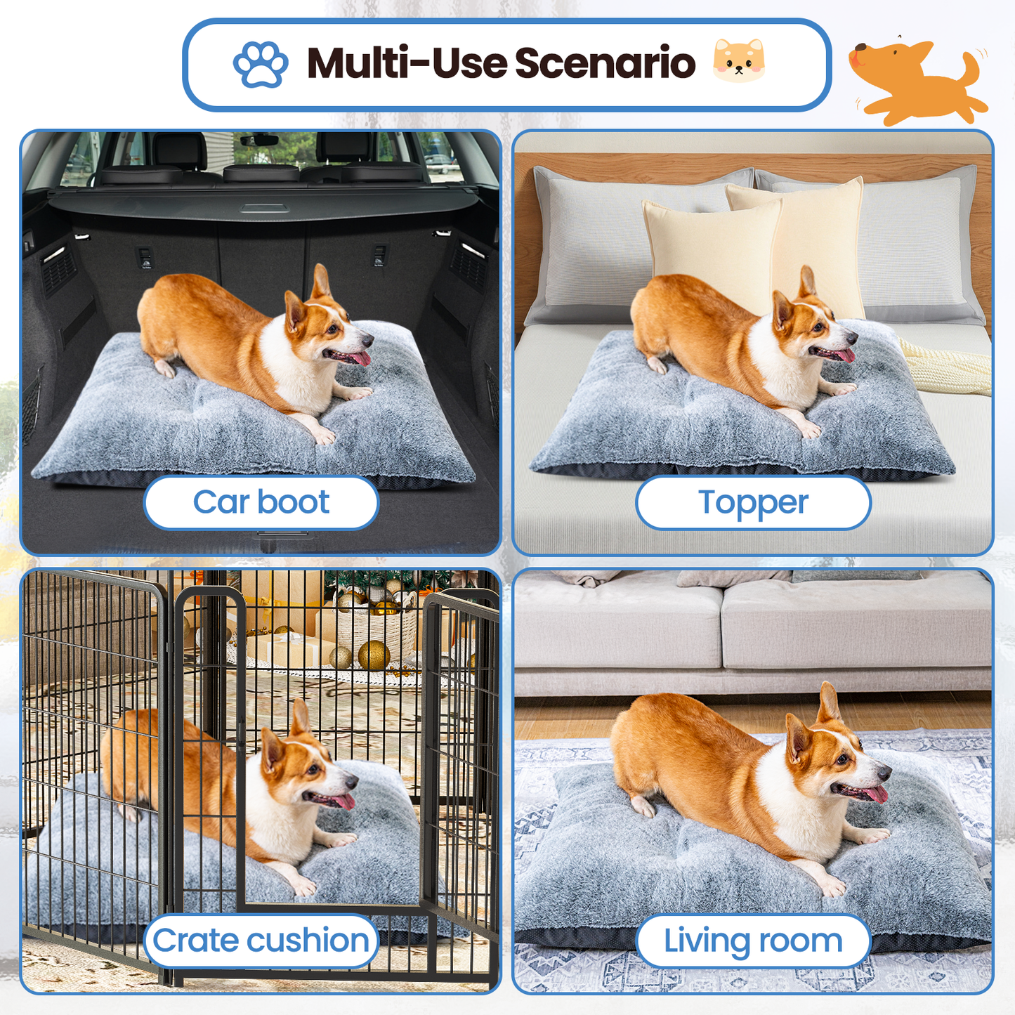 MIERES  Dog Bed,Washable Dog Mats with Anti-Slip Bottom for Large and Medium Dogs