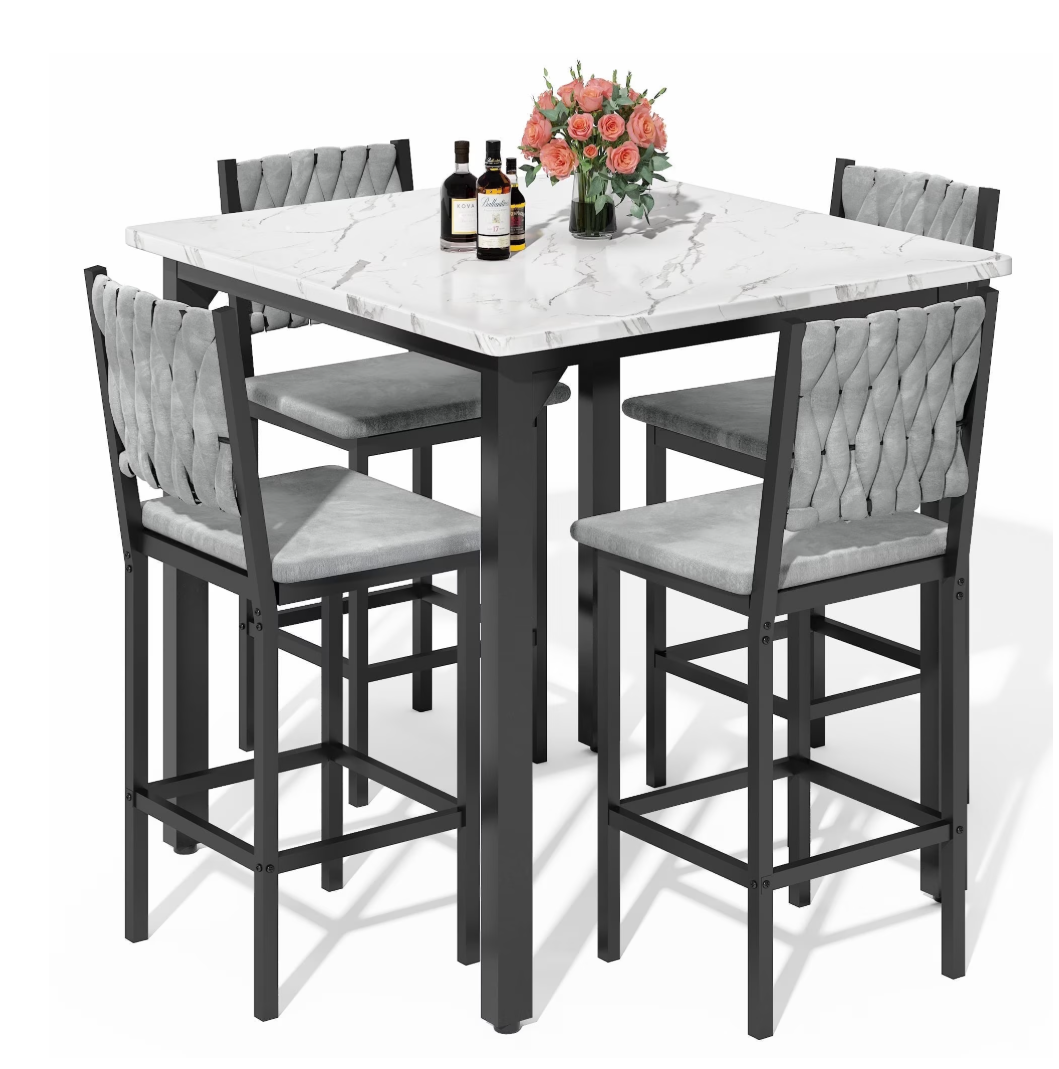 MIERES 5 Piece Dining Table Set High Top Dining Table Set for 4