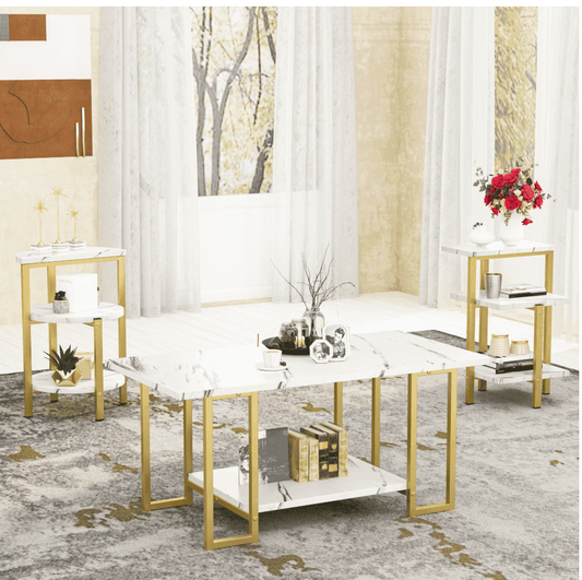 MIERES Coffee Table Set, Modern Rectangular Coffee Table with Two Side Tables