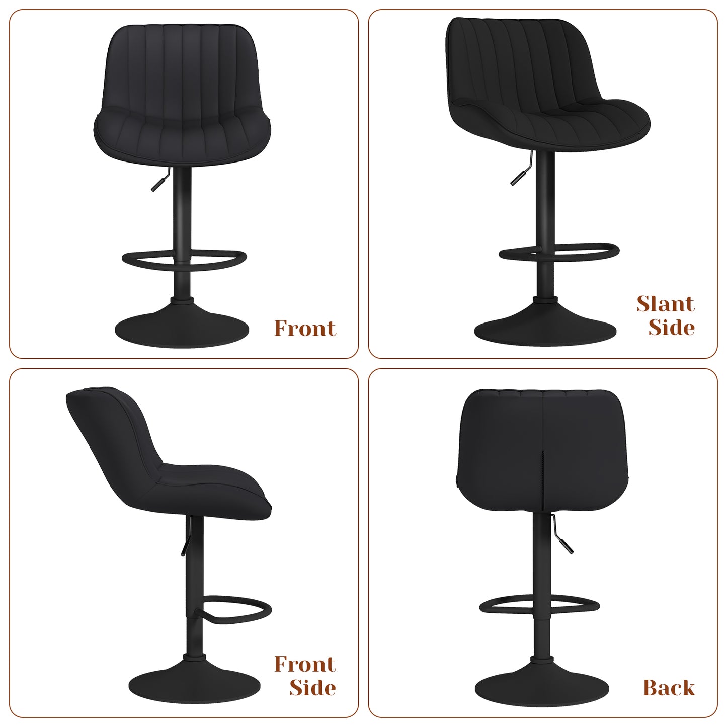 MIERES Modern Bar Stool Set of 2, Adjustable Faux Leather Upholstered Swivel Counter Stools, Counter Height Barstools with Back for Kitchen Island Design Furniture