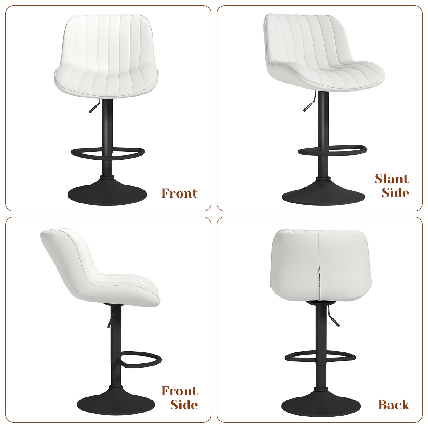 MIERES Modern Bar Stool Set of 2, Adjustable Faux Leather Upholstered Swivel Counter Stools, Counter Height Barstools with Back for Kitchen Island Design Furniture