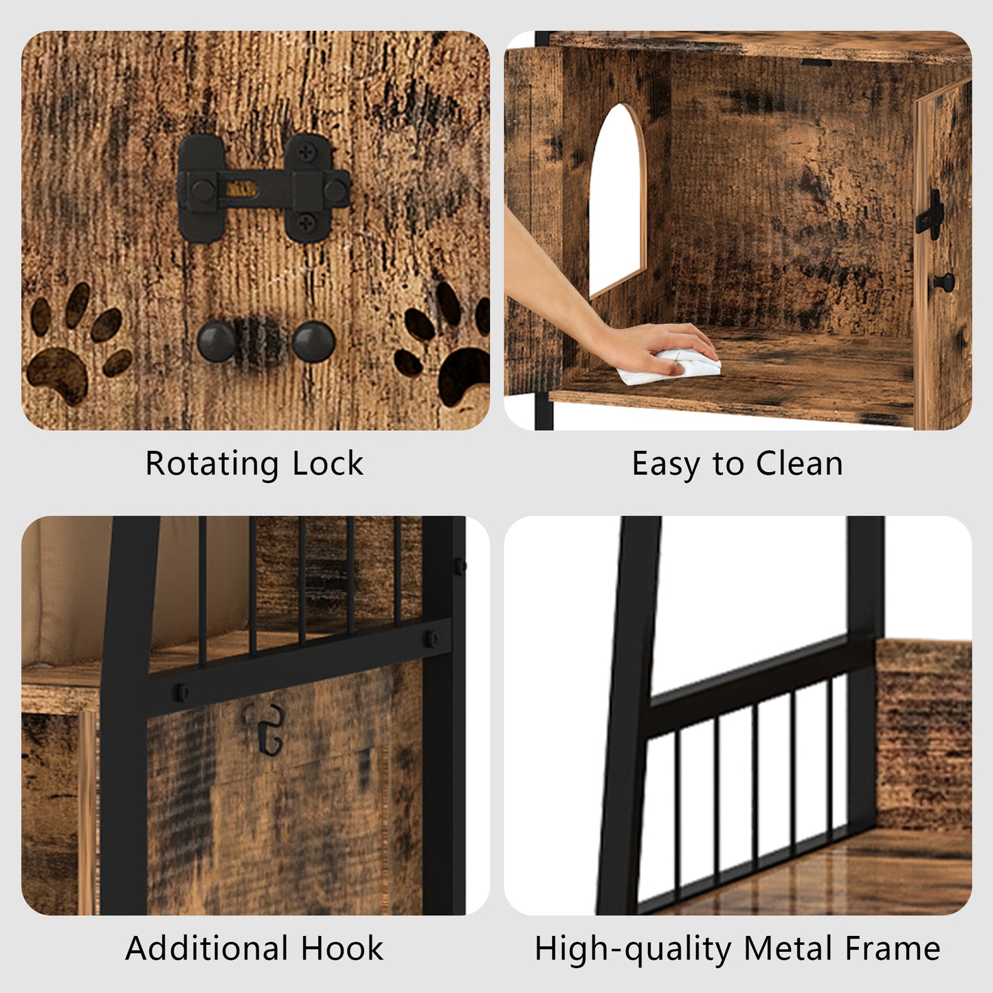 MIERES Large Cat Litter Box Enclosure with Shelf Storage, Hidden Cat Washroom Furniture, Wooden Cat House with Scratch Pad, Sturdy Indoor Cat Cabinet with 2 Doors, Rustic Brown