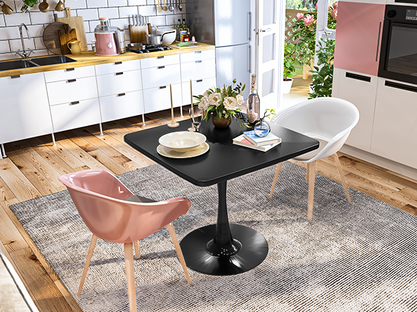 MIERES Square Dining Table, 32" Tulip Table with Thickened Tabletop & Metal Pedestal, Mid Century Modern Bistro Table for Kitchen, Small Places, Living Room, Cafe