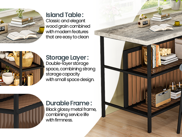 MIERES 48in Dining Table for 4-6, Dining Leisure Table with Storage Shelves, 1.8" Thick Top, Scratch-Resistant, Natural Wood Finish, Multi-Use for Dining Room Kitchen Office, Wood Finish