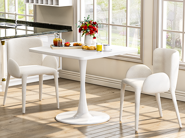 MIERES Square Dining Table, 32" Tulip Table with Thickened Tabletop & Metal Pedestal, Mid Century Modern Bistro Table for Kitchen, Small Places, Living Room, Cafe