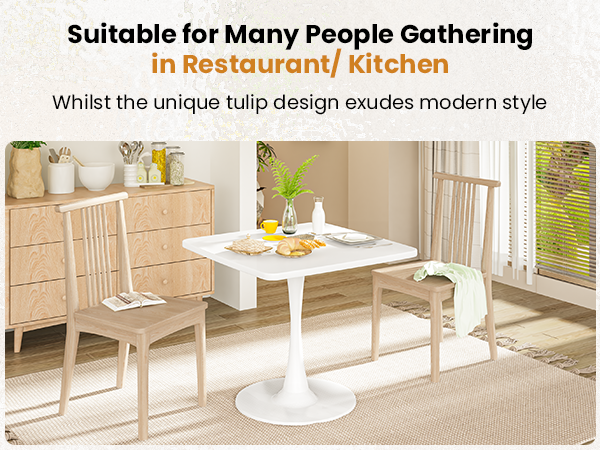 MIERES Square Dining Table, 32" Tulip Table with Thickened Tabletop & Metal Pedestal, Mid Century Modern Bistro Table for Kitchen, Small Places, Living Room, Cafe