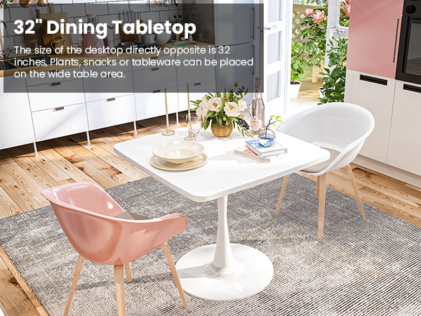 MIERES Square Dining Table, 32" Tulip Table with Thickened Tabletop & Metal Pedestal, Mid Century Modern Bistro Table for Kitchen, Small Places, Living Room, Cafe