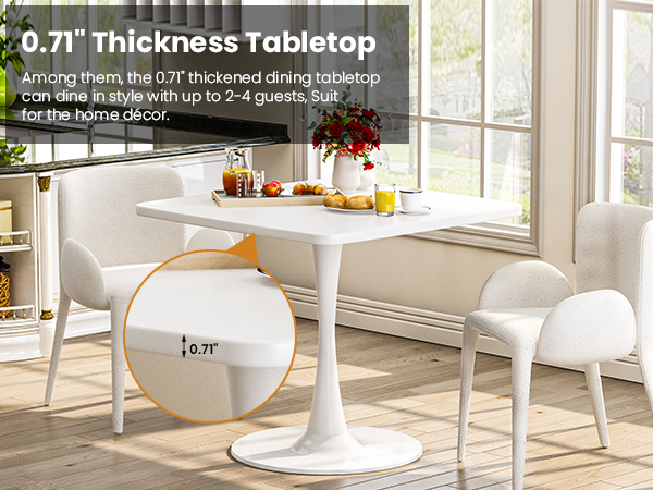 MIERES Square Dining Table, 32" Tulip Table with Thickened Tabletop & Metal Pedestal, Mid Century Modern Bistro Table for Kitchen, Small Places, Living Room, Cafe