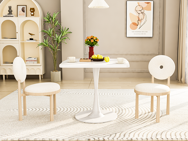 MIERES Square Dining Table, 32" Tulip Table with Thickened Tabletop & Metal Pedestal, Mid Century Modern Bistro Table for Kitchen, Small Places, Living Room, Cafe