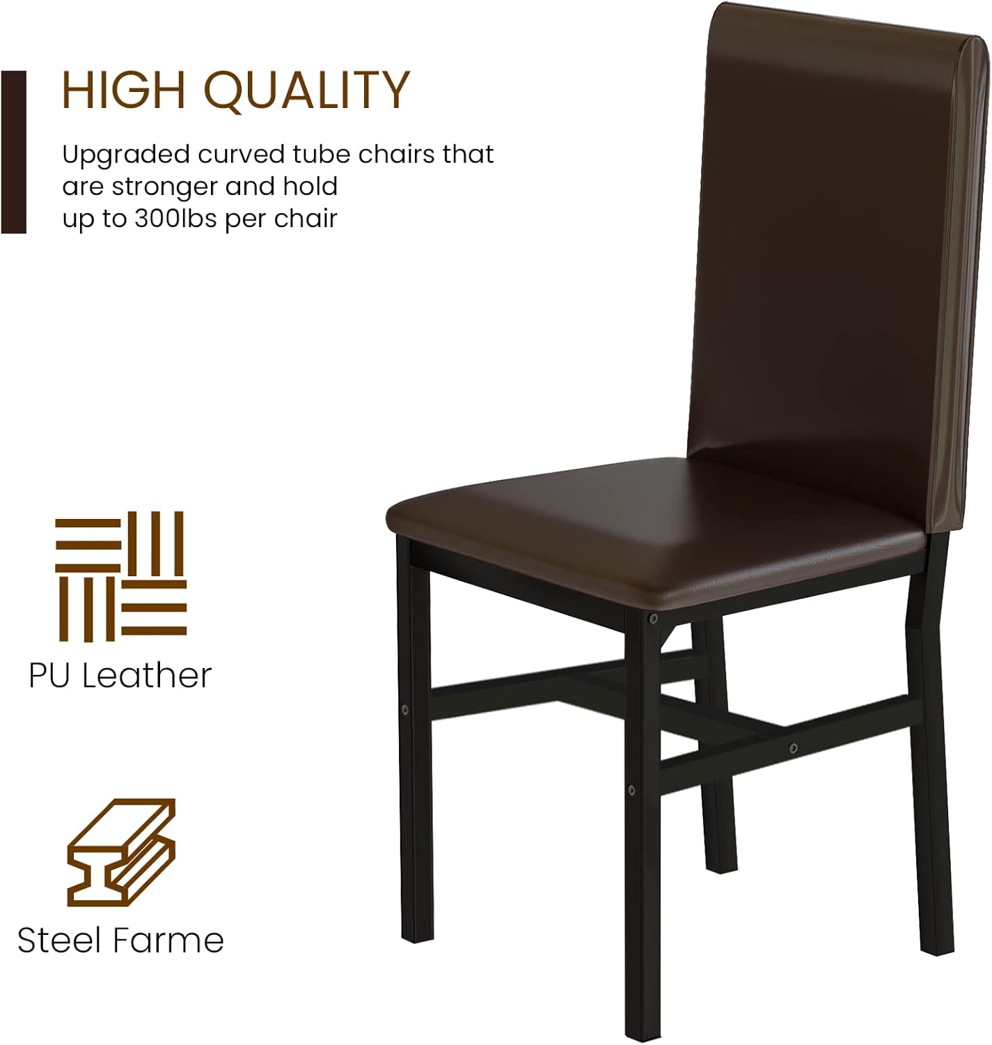 MIERES 5 Piece Dining Table Set for 4,Faux Marble Kitchen Table and Chairs for 4, Modern Dining Room Table with 4 Chairs,Dinner Table Set for Small Spaces, Brown
