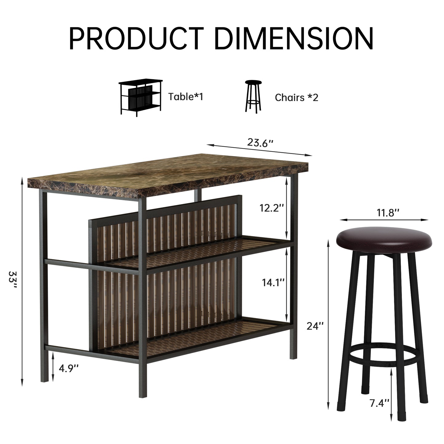 MIERES 48in Dining Table for 4-6, Dining Leisure Table with Storage Shelves, 1.8" Thick Top, Scratch-Resistant, Natural Wood Finish, Multi-Use for Dining Room Kitchen Office, Wood Finish
