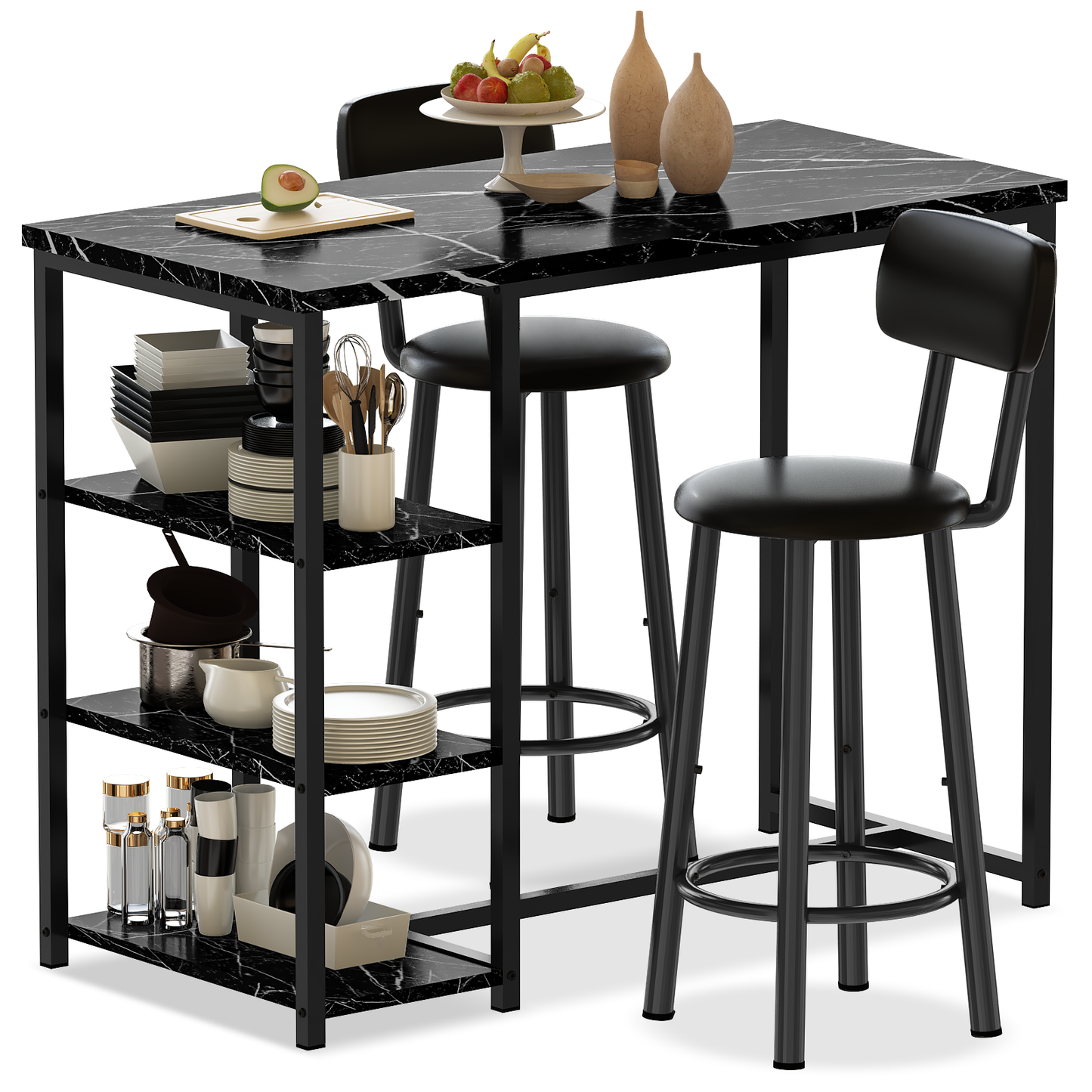 MIERES 2-Person Dining Set, 3-Piece Bar Table and Chair Set, Kitchen Counter-Height Dining Table Set, Compact Kitchen Dining Table with Storage, Small Space Breakfast Set