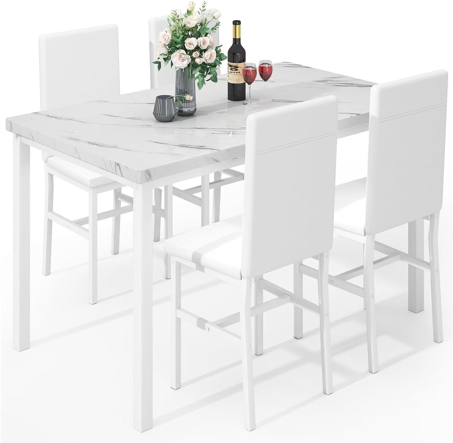 MIERES 5 Piece Dining Table Set for 4,Faux Marble Kitchen Table and Chairs for 4, Modern Dining Room Table with 4 Chairs,Dinner Table Set for Small Spaces, Brown