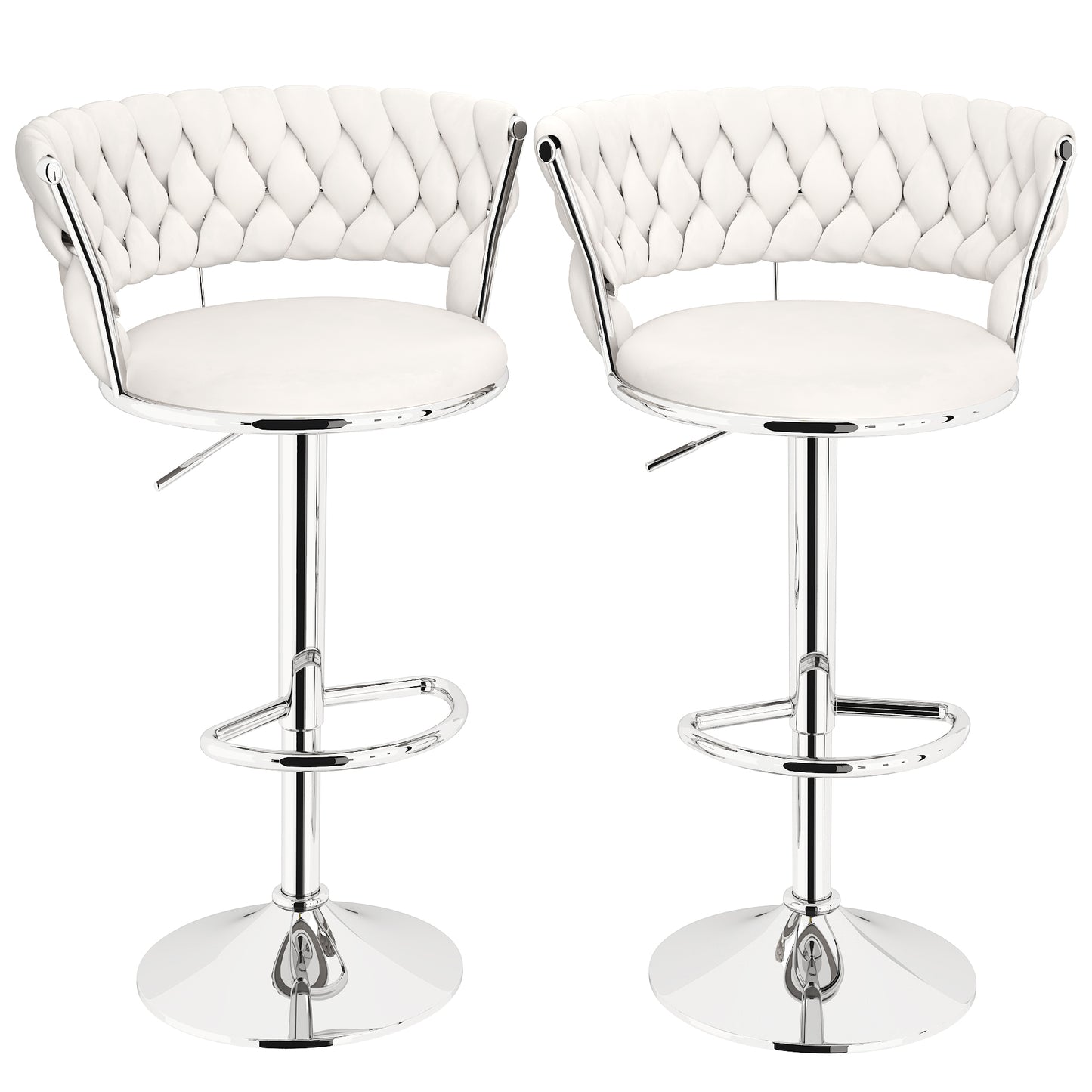 MIERES Backrest Hollow Bar Chair Set of 2/4, Adjustable Height Swivel Pub Chairs with Woven Back, Counter Height Dining Chairs with Footrest, 360° Rotating Kitchen Island Stools for Home & Bar