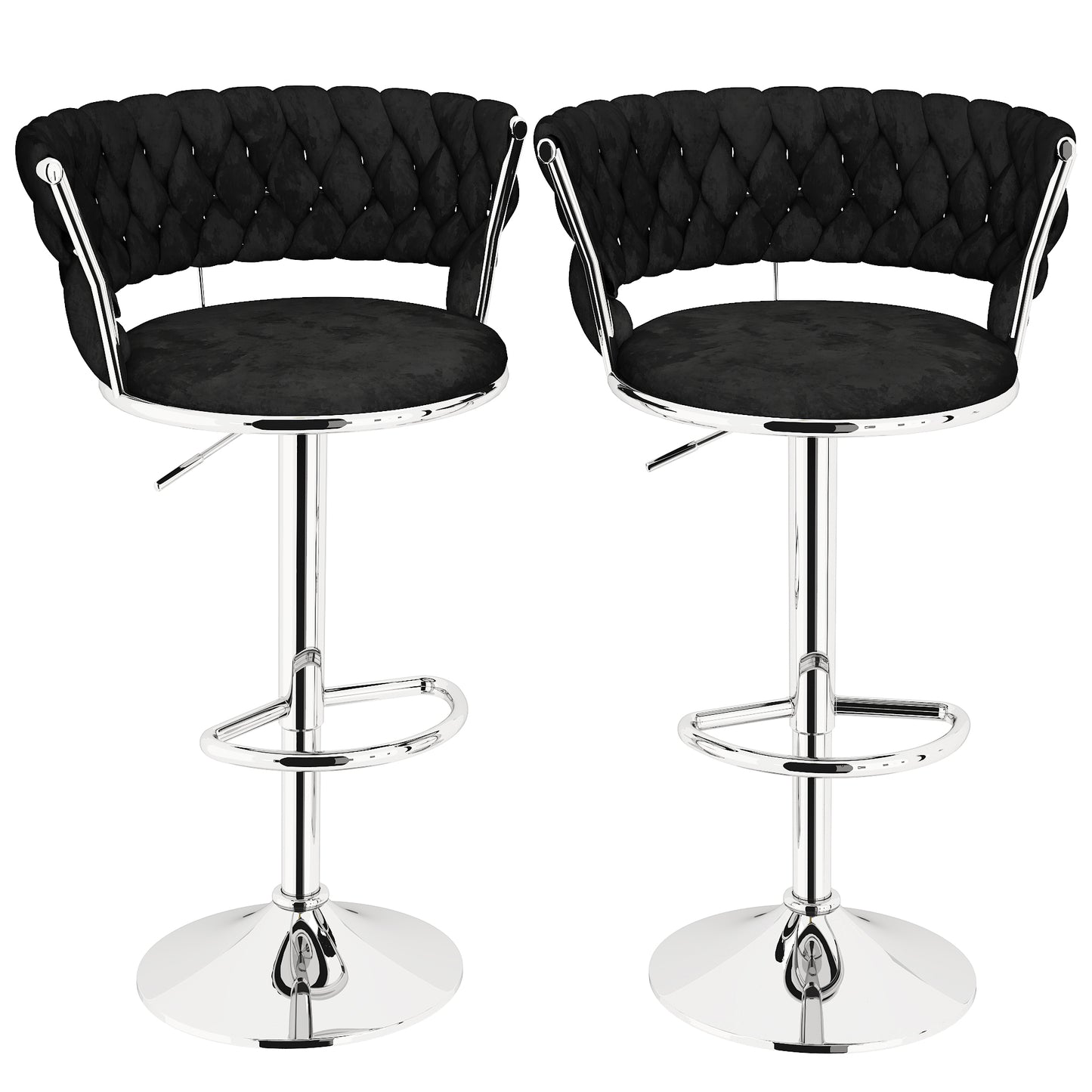 MIERES Backrest Hollow Bar Chair Set of 2/4, Adjustable Height Swivel Pub Chairs with Woven Back, Counter Height Dining Chairs with Footrest, 360° Rotating Kitchen Island Stools for Home & Bar
