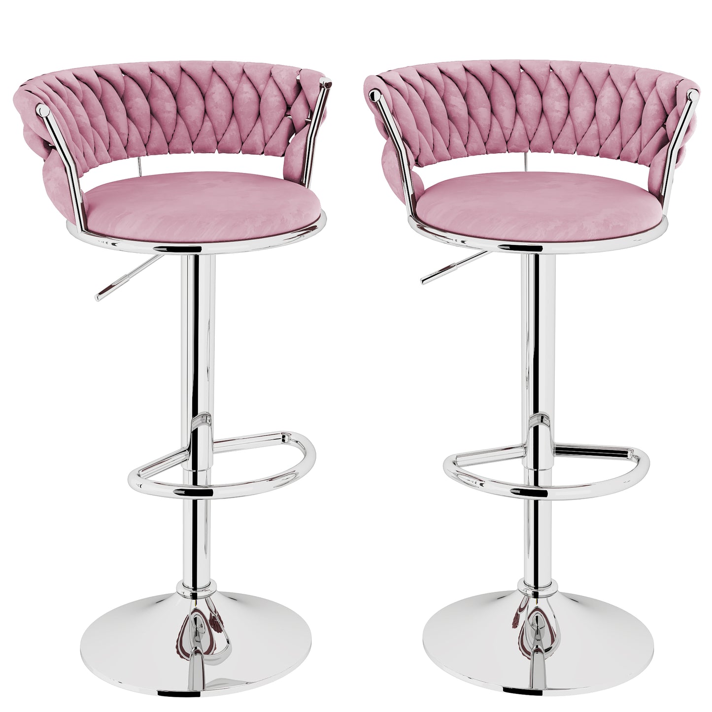 MIERES Backrest Hollow Bar Chair Set of 2/4, Adjustable Height Swivel Pub Chairs with Woven Back, Counter Height Dining Chairs with Footrest, 360° Rotating Kitchen Island Stools for Home & Bar