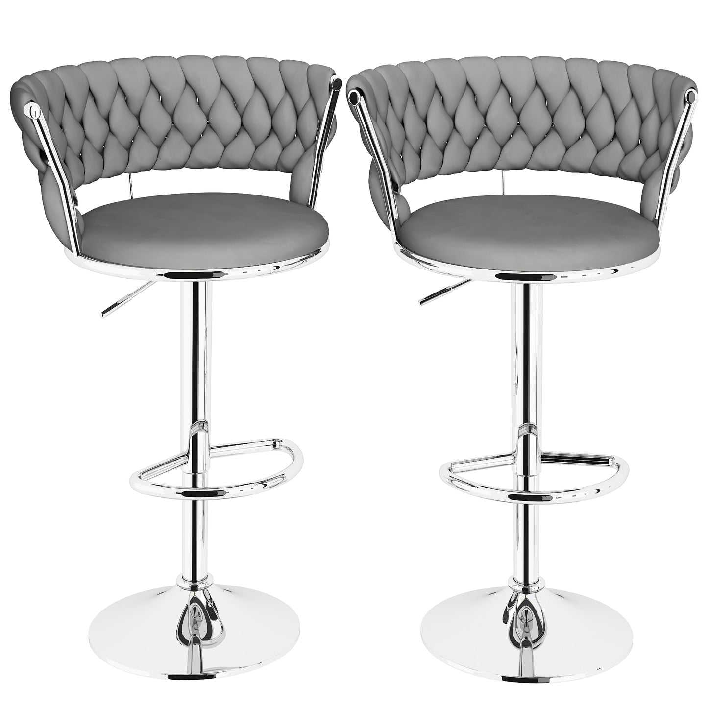 MIERES Backrest Hollow Bar Chair Set of 2/4, Adjustable Height Swivel Pub Chairs with Woven Back, Counter Height Dining Chairs with Footrest, 360° Rotating Kitchen Island Stools for Home & Bar