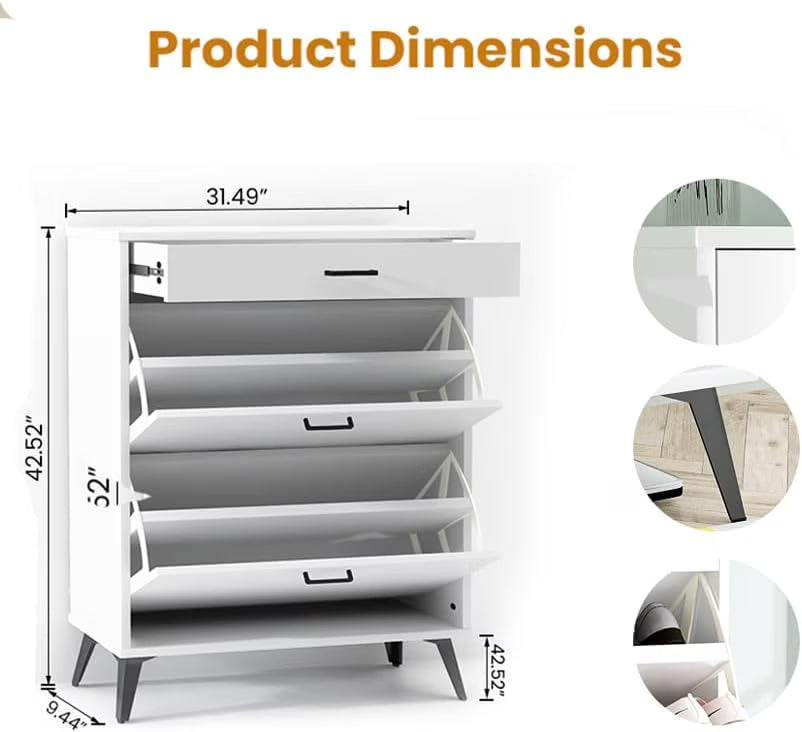 MIERES Shoe Storage Cabinet for Entryway, Free Standing Shoe Organizer with 2 Flip Drawers，Hidden Shoe Rack Storage Organizer for Doorway Hallway Closet, White